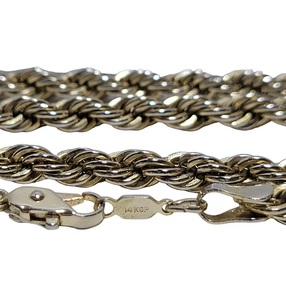14K Gold Plated Opera Length Rope Twist Braided Spiral Necklace 29